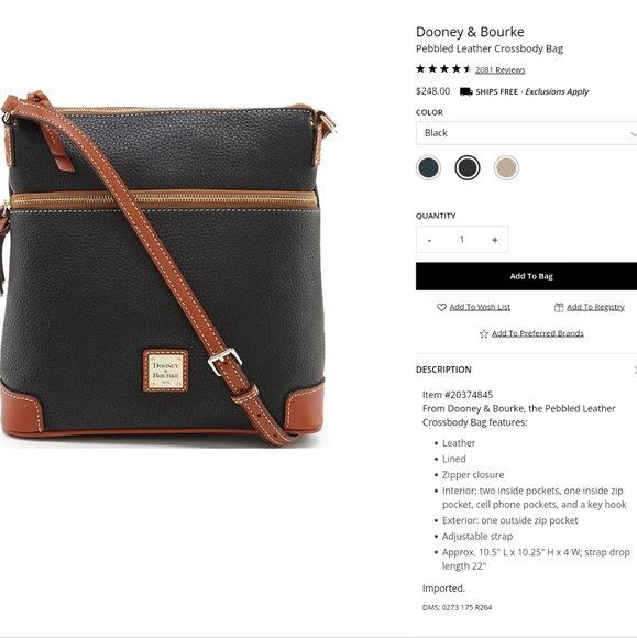 Dooney & Bourke Pebble Grain Crossbody Purse - Picture 4 of 7